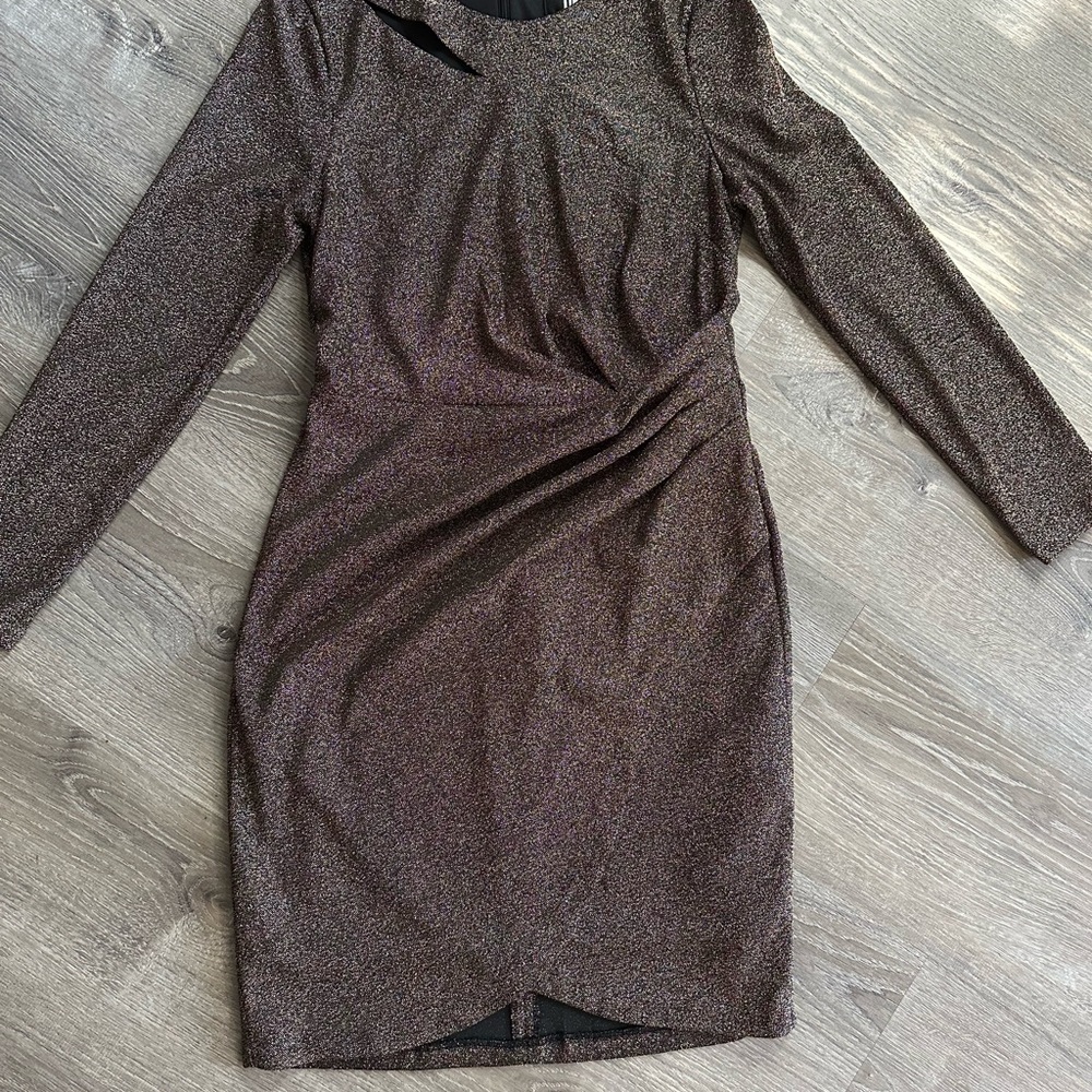 DKNY Shimmering Black and Silver Long Sleeve Dress